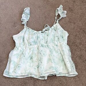 Hollister Mint Green Floral Ruffle-Strap Camisole